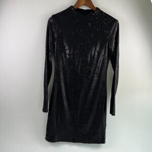 Calvin Klein Sequins Long Sleeve Midi Full Zip Black Party Dress  Size 2